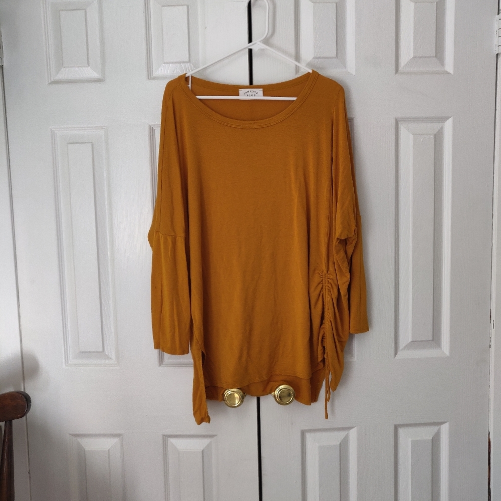 Mustard dolman sleeve w/ side drawstring